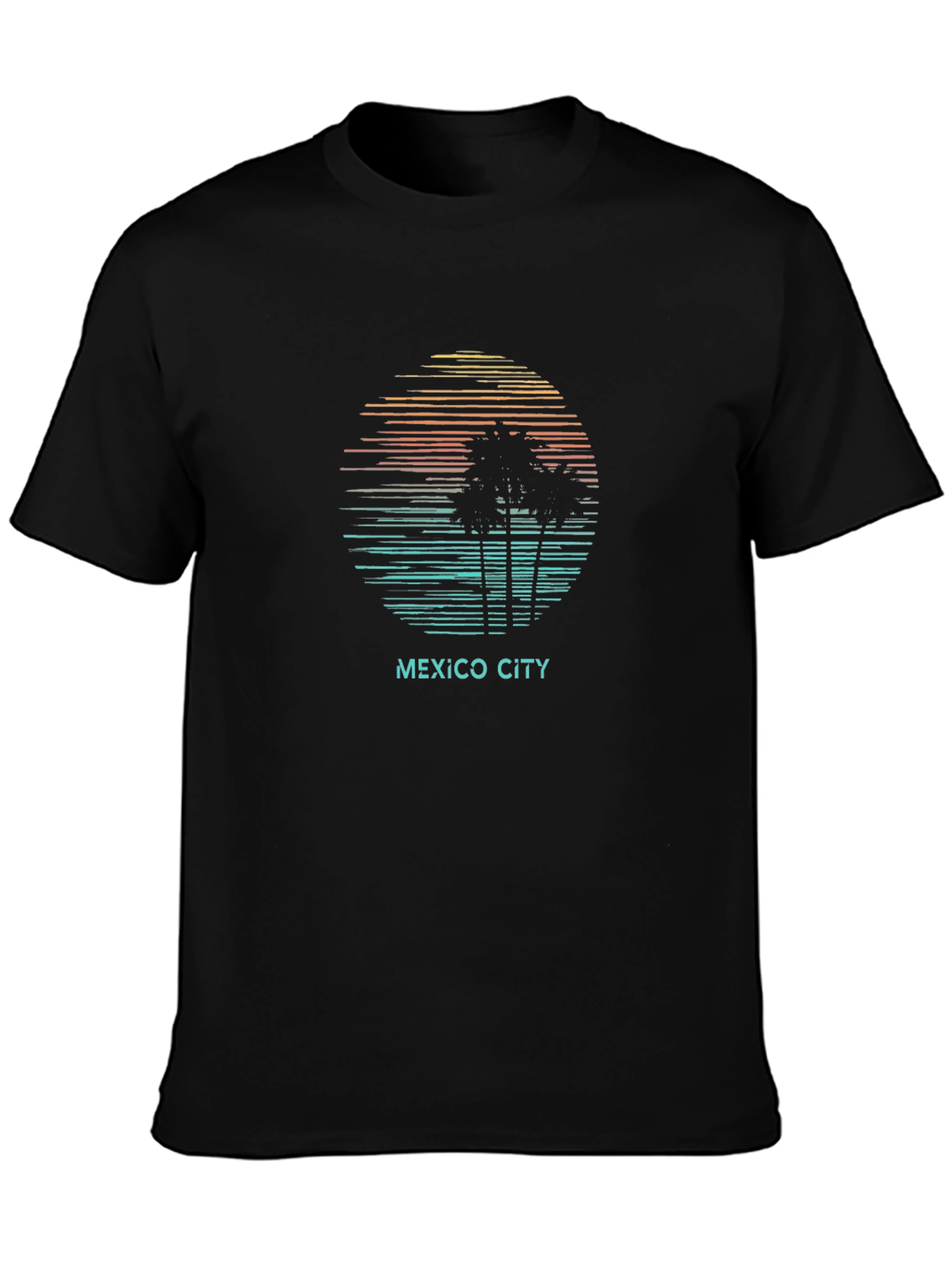 Mexico City Sunset Palm Tree T-Shirt - Black