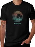Mexico City Sunset Palm Tree T-Shirt - Black