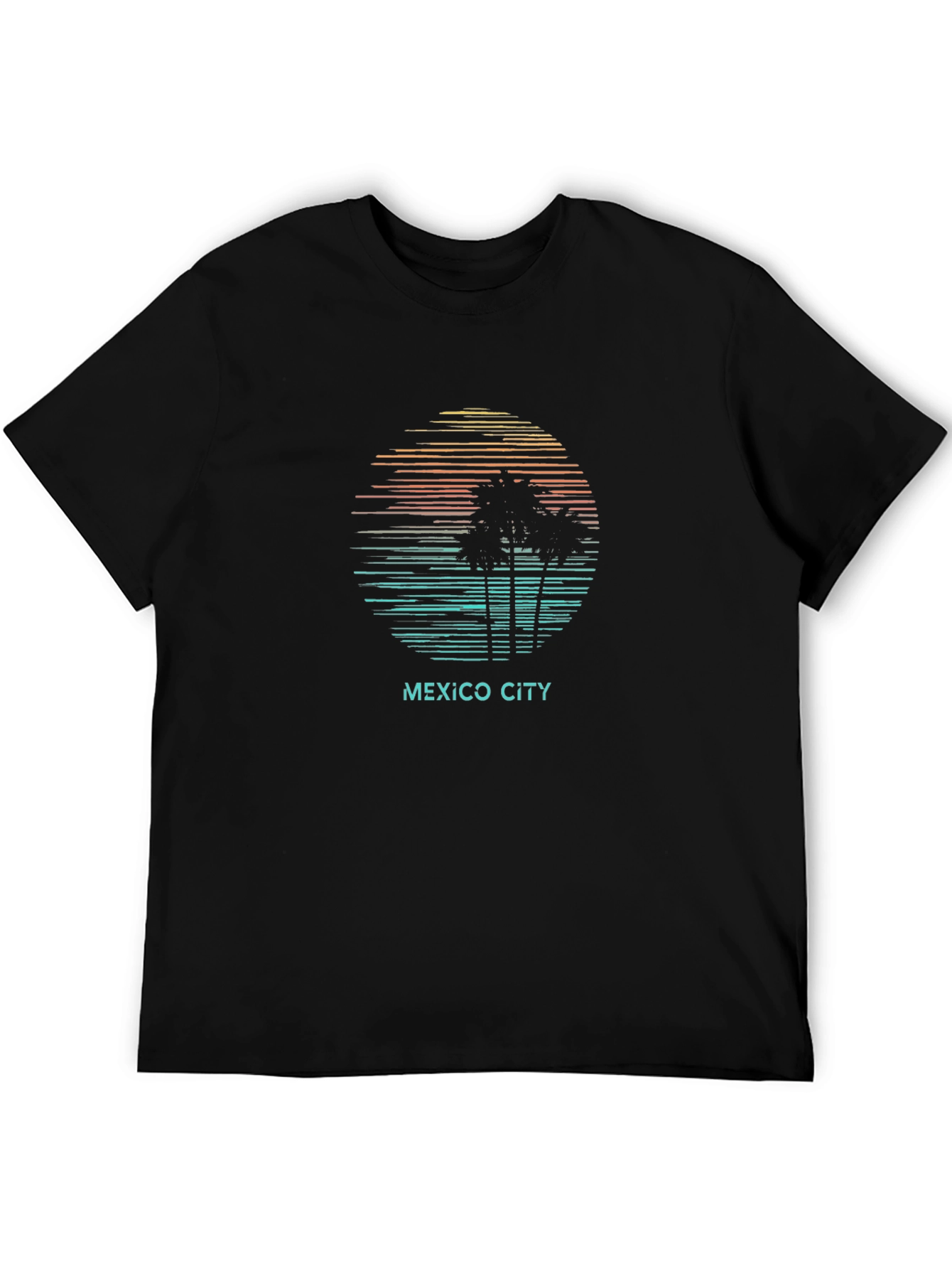 Mexico City Sunset Palm Tree T-Shirt - Black