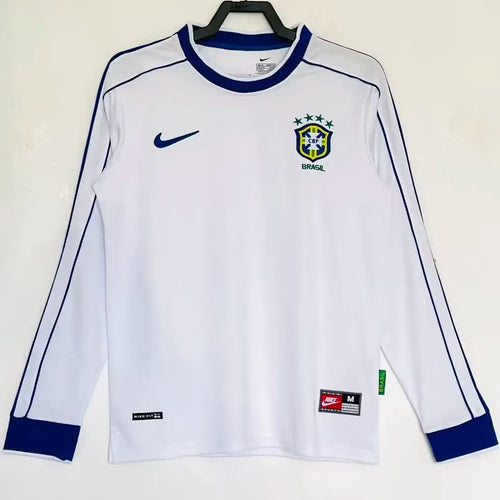 1998 Brazil White Retro Long Sleeve Soccer Jersey Front