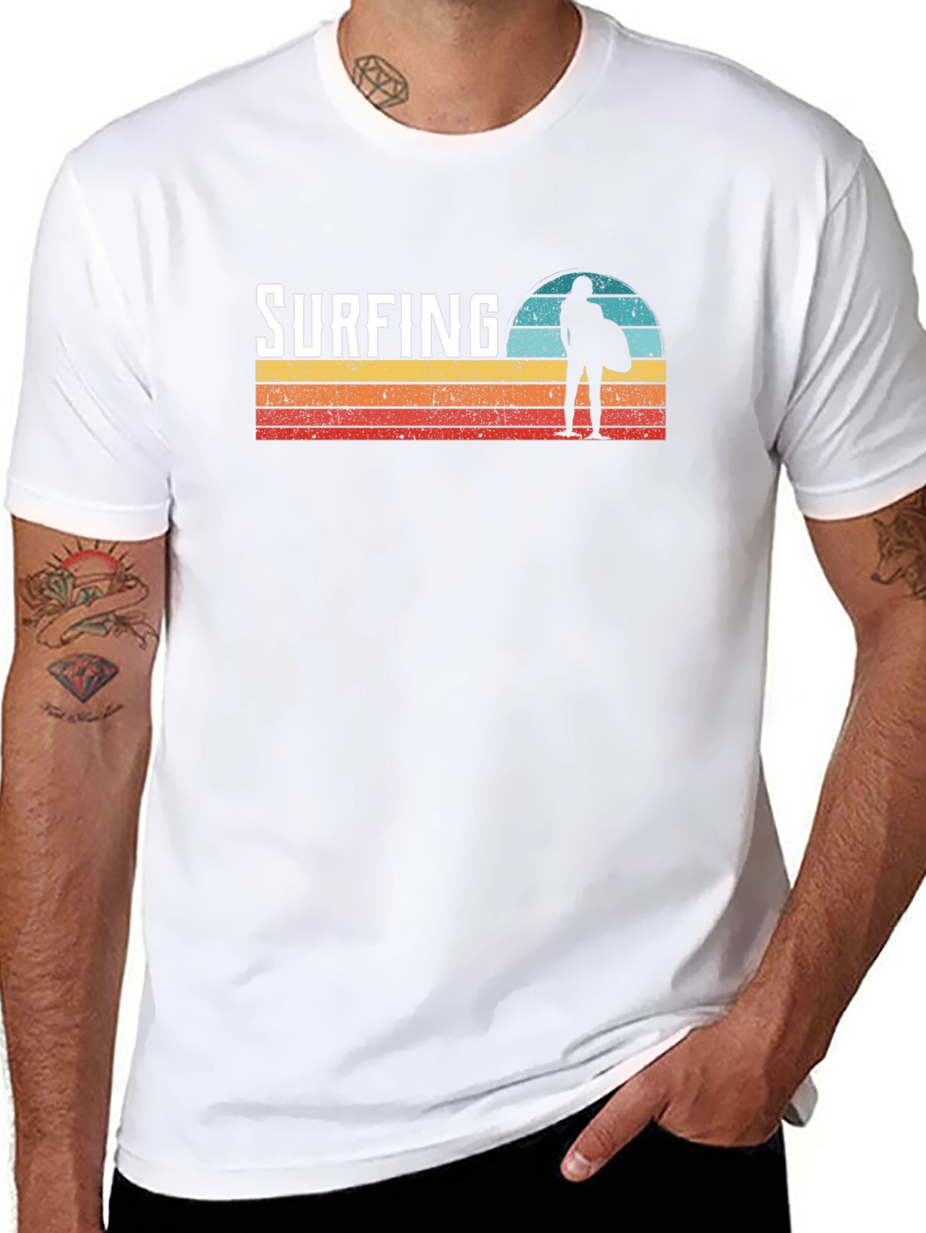 Surfing Sunset Graphic Tee - Cool Surfer T-Shirt