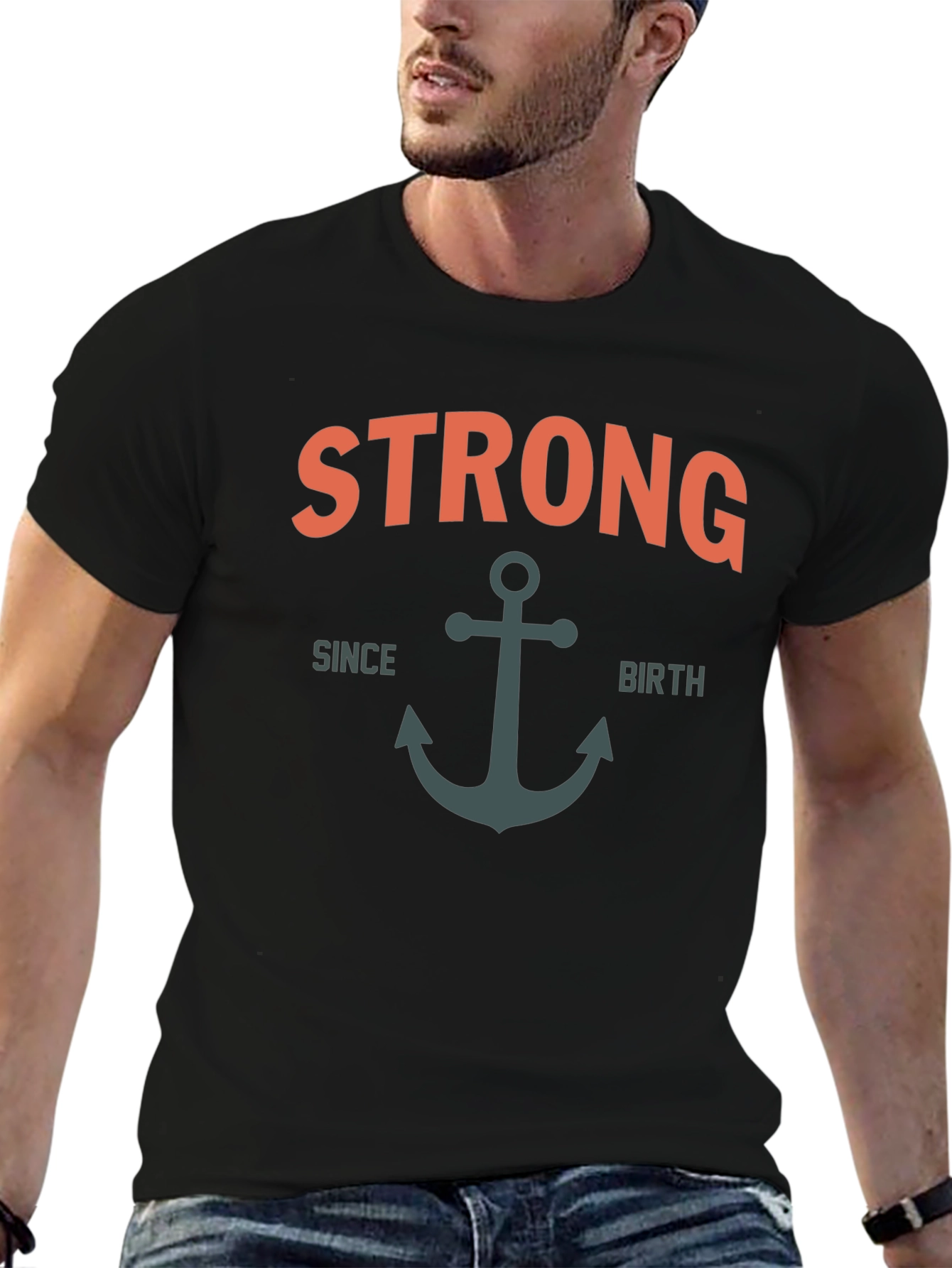 Strong Since Birth Anchor T-Shirt - Black