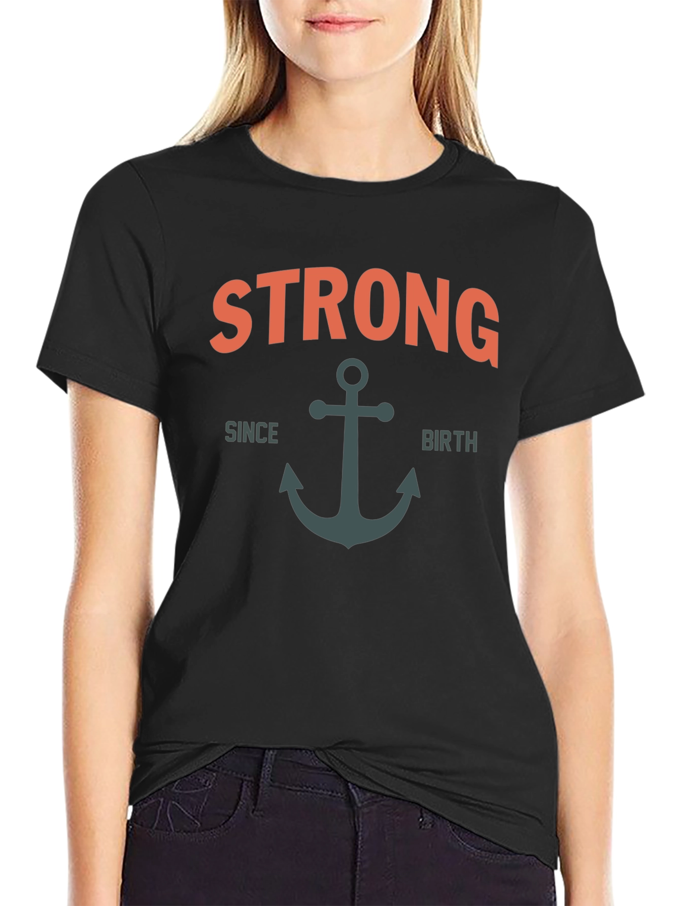 Strong Since Birth Anchor T-Shirt - Black