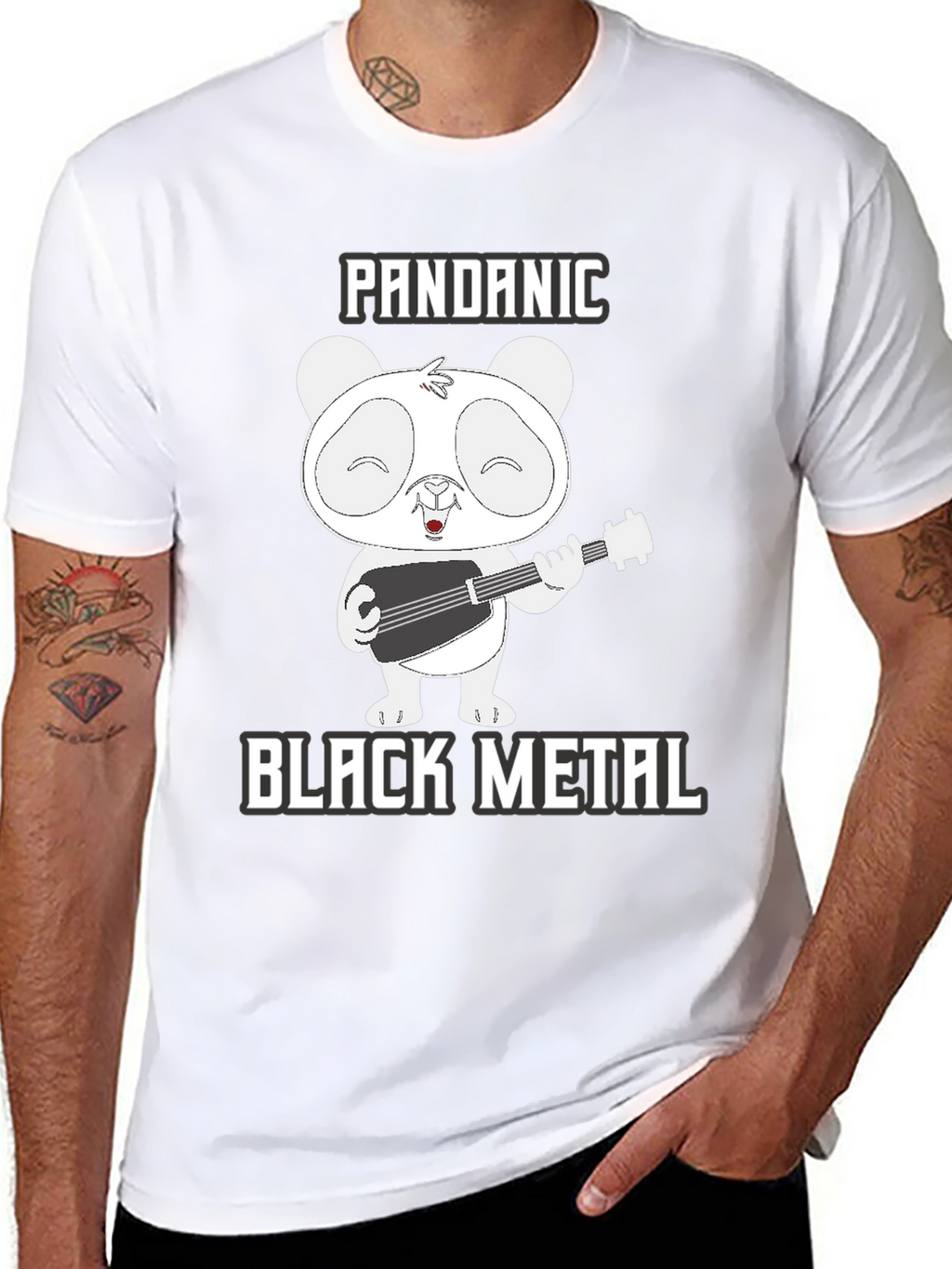 Pandanic Black Metal T-Shirt - Panda Bear Guitarist