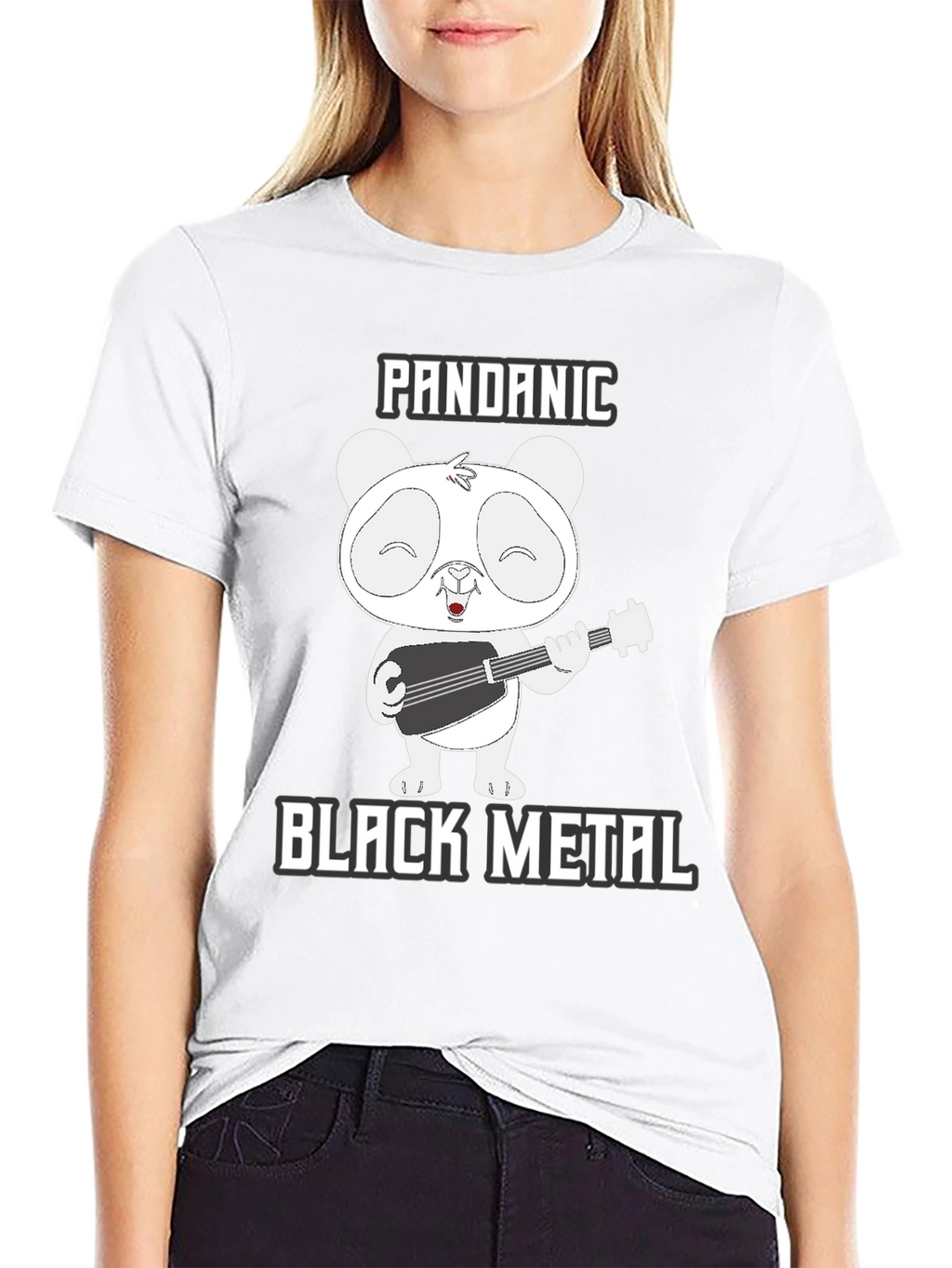 Pandanic Black Metal T-Shirt - Panda Bear Guitarist