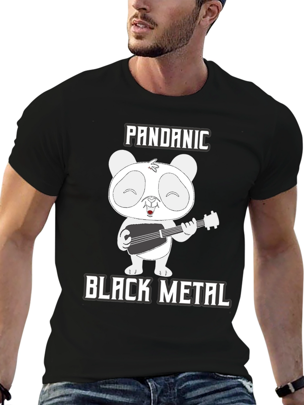 Pandanic Black Metal T-Shirt - Panda Bear Guitarist