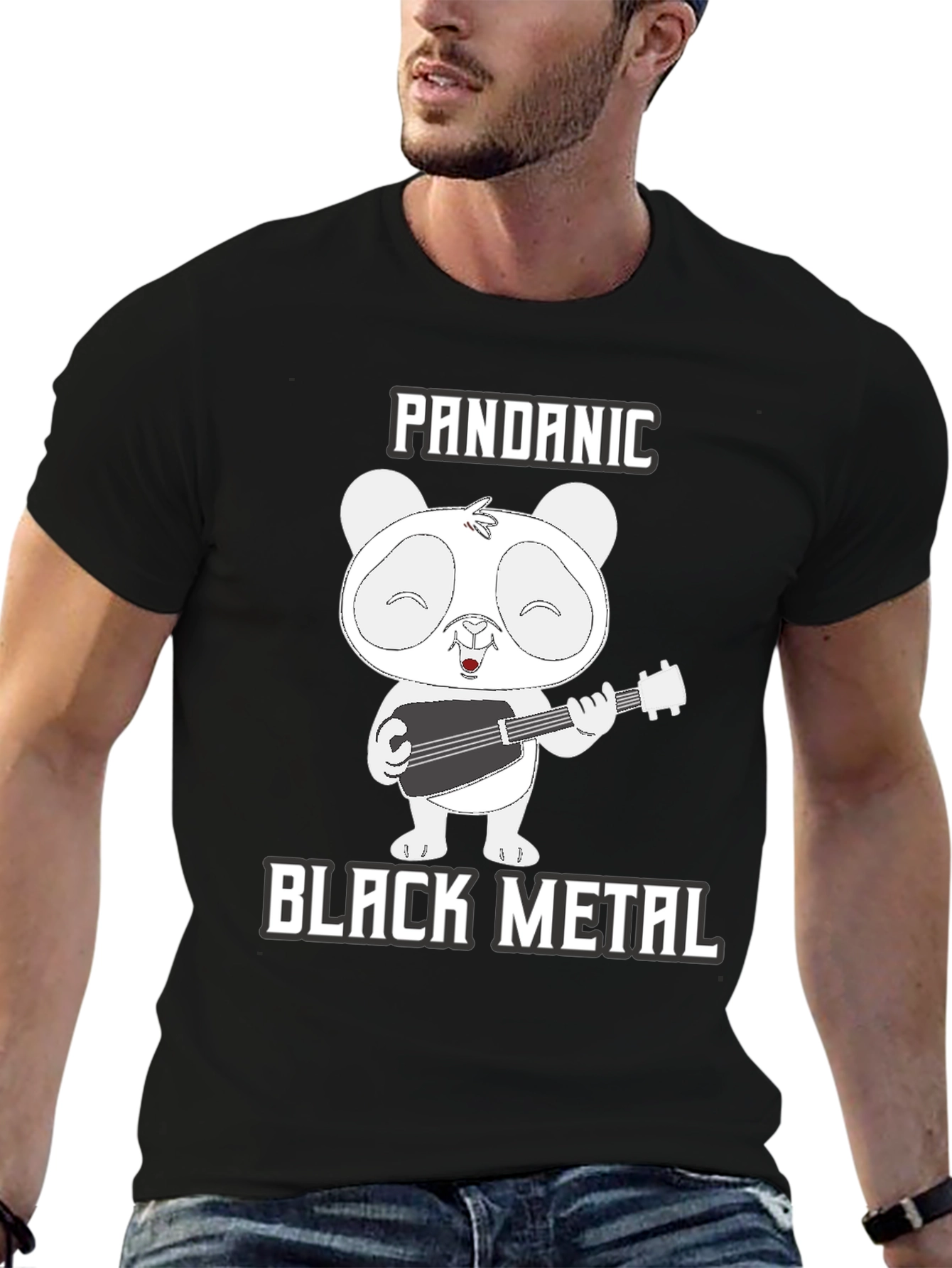 Pandanic Black Metal T-Shirt - Panda Bear Guitarist