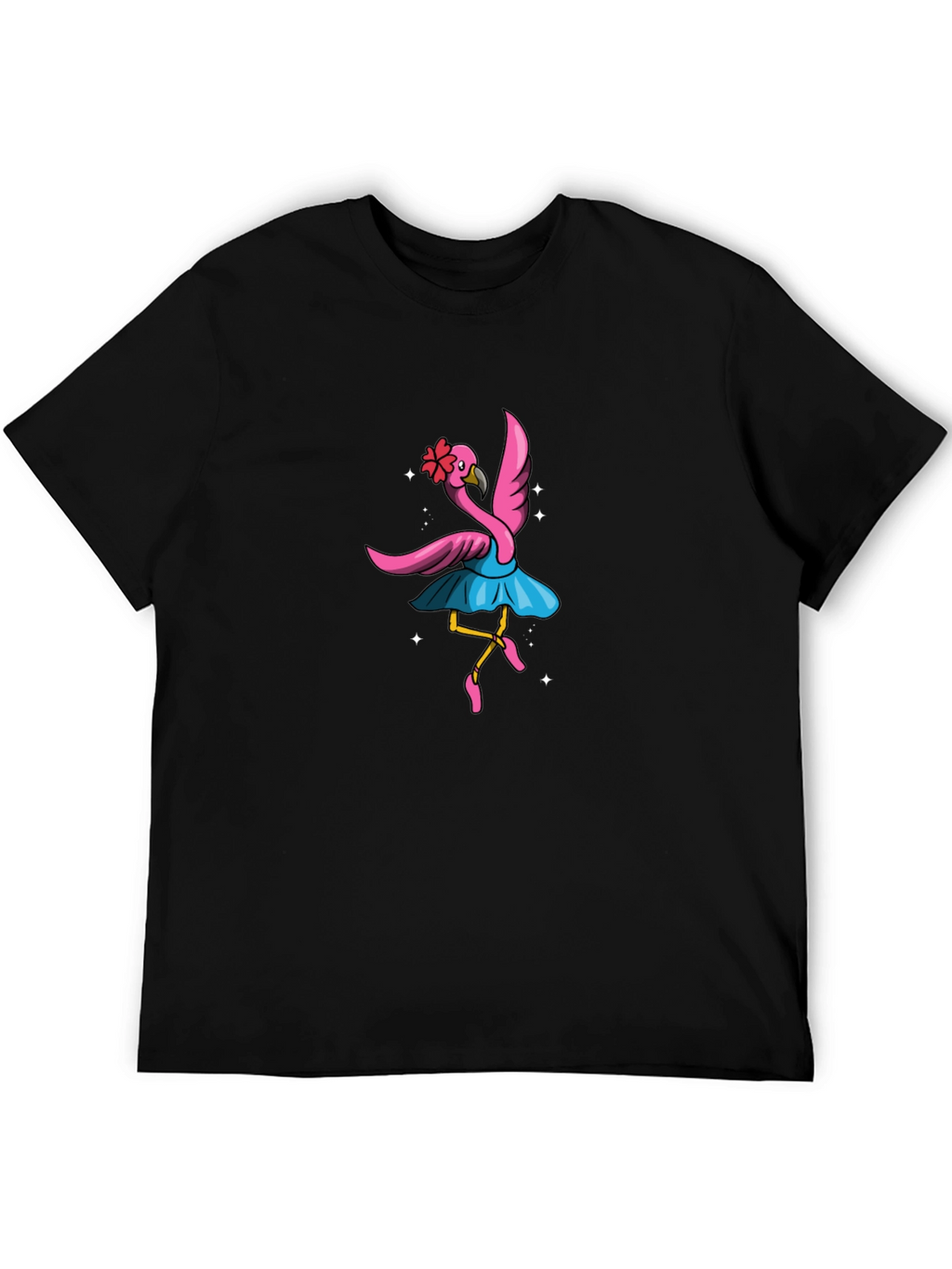 Dancing Flamingo Graphic Tee - Black Cotton Shirt