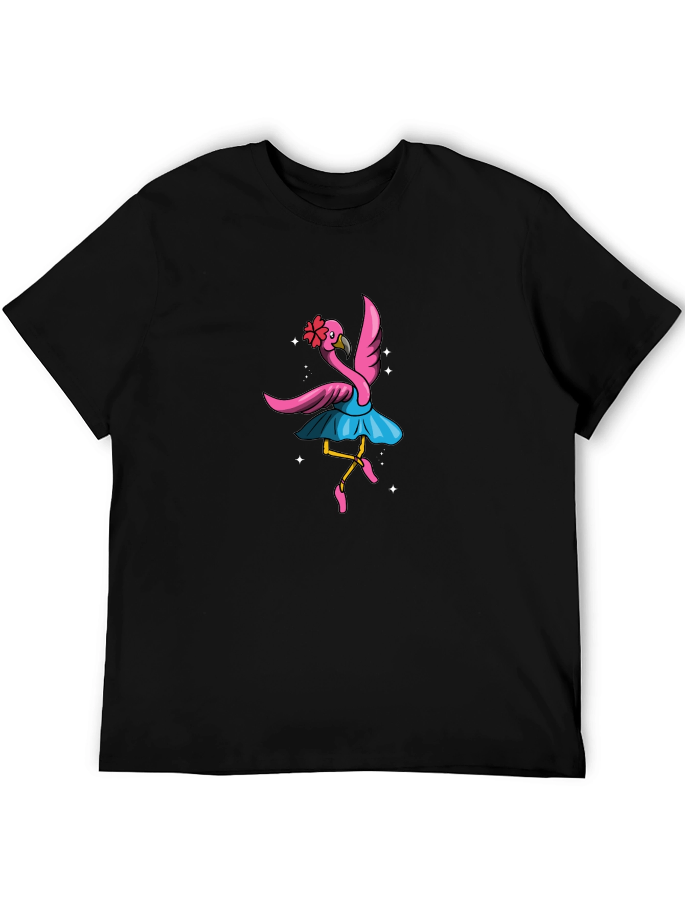 Dancing Flamingo Graphic Tee - Black Cotton Shirt