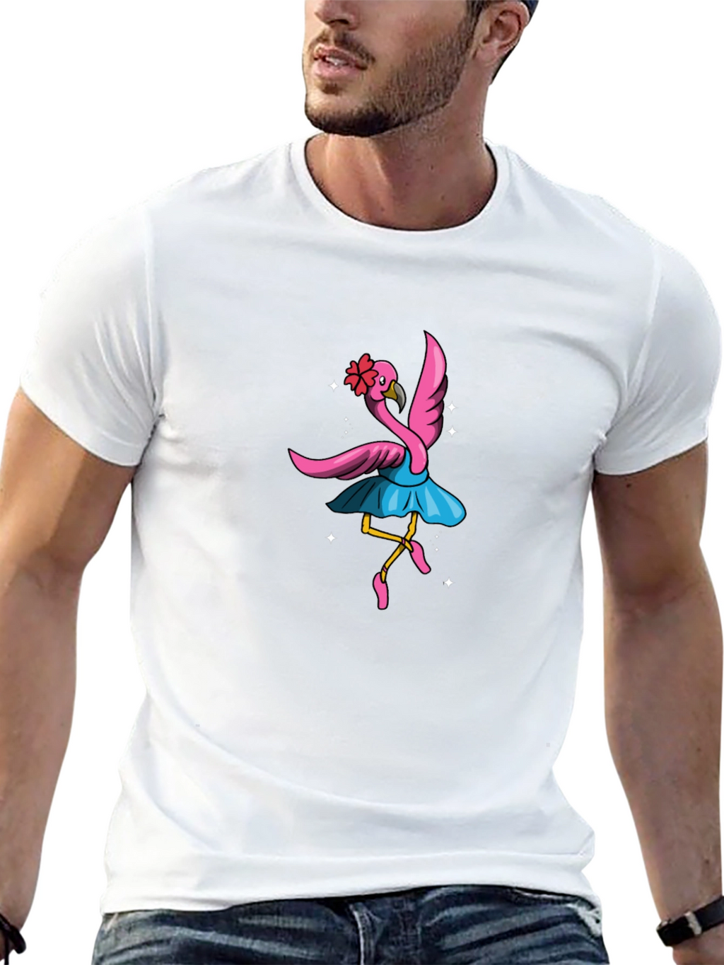 Dancing Flamingo Graphic Tee - Black Cotton Shirt