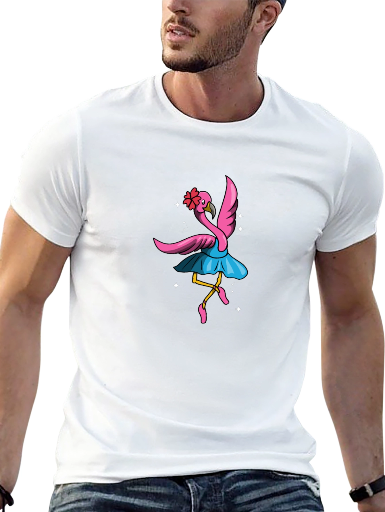 Dancing Flamingo Graphic Tee - Black Cotton Shirt
