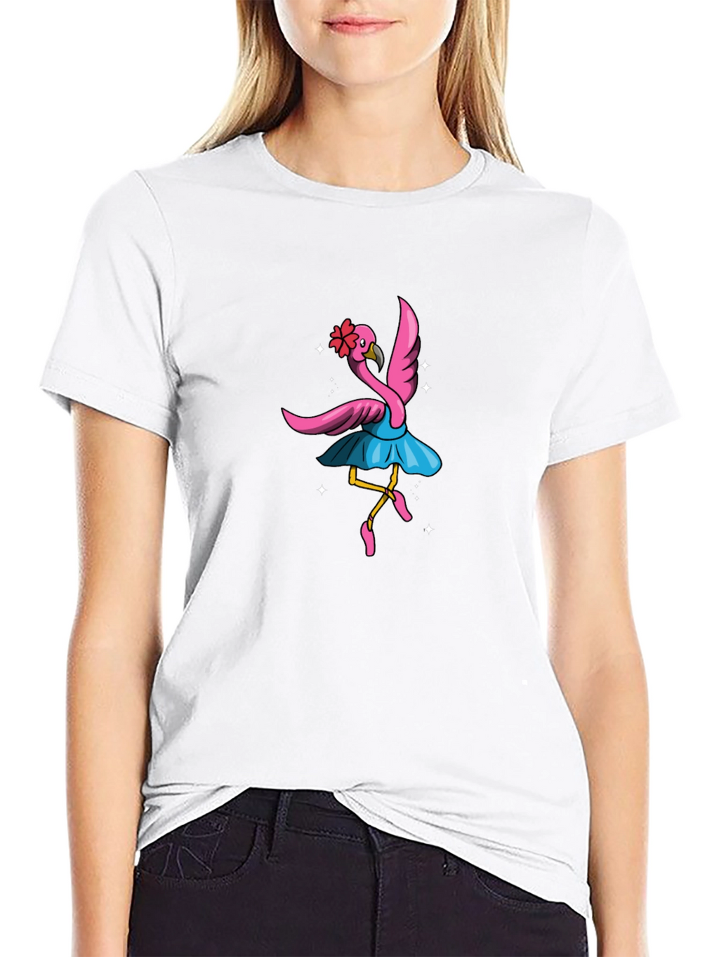 Dancing Flamingo Graphic Tee - Black Cotton Shirt