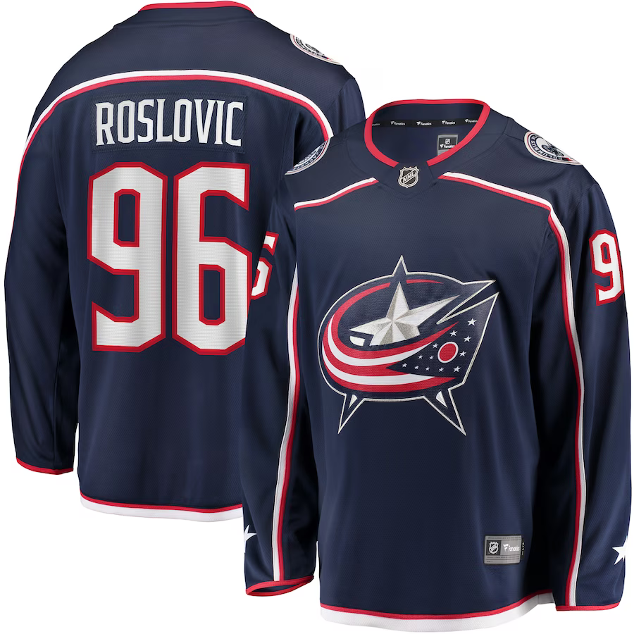 Men's Columbus Blue Jackets Jack Roslovic #96 Navy Home Breakaway Jerseys