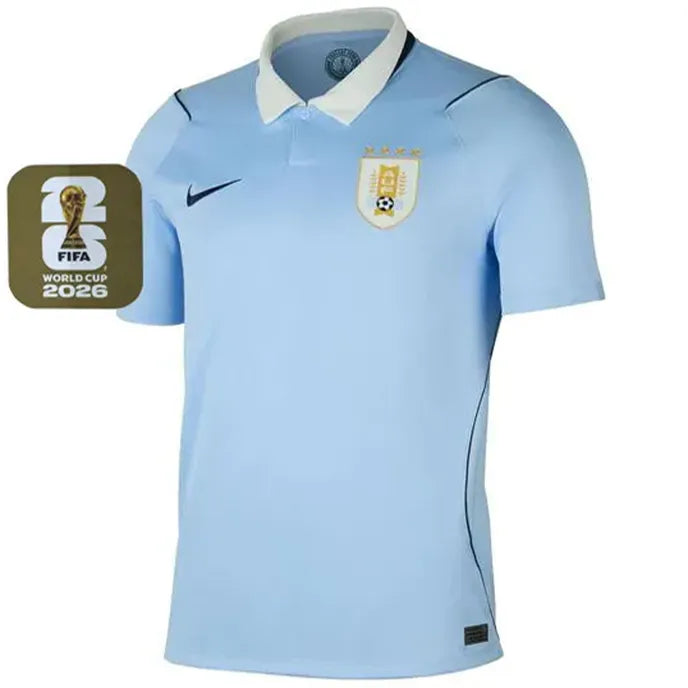 2026/27 Uruguay Home Fans Soccer Jersey (Have Right Patch 有右臂章 金底白字） Front