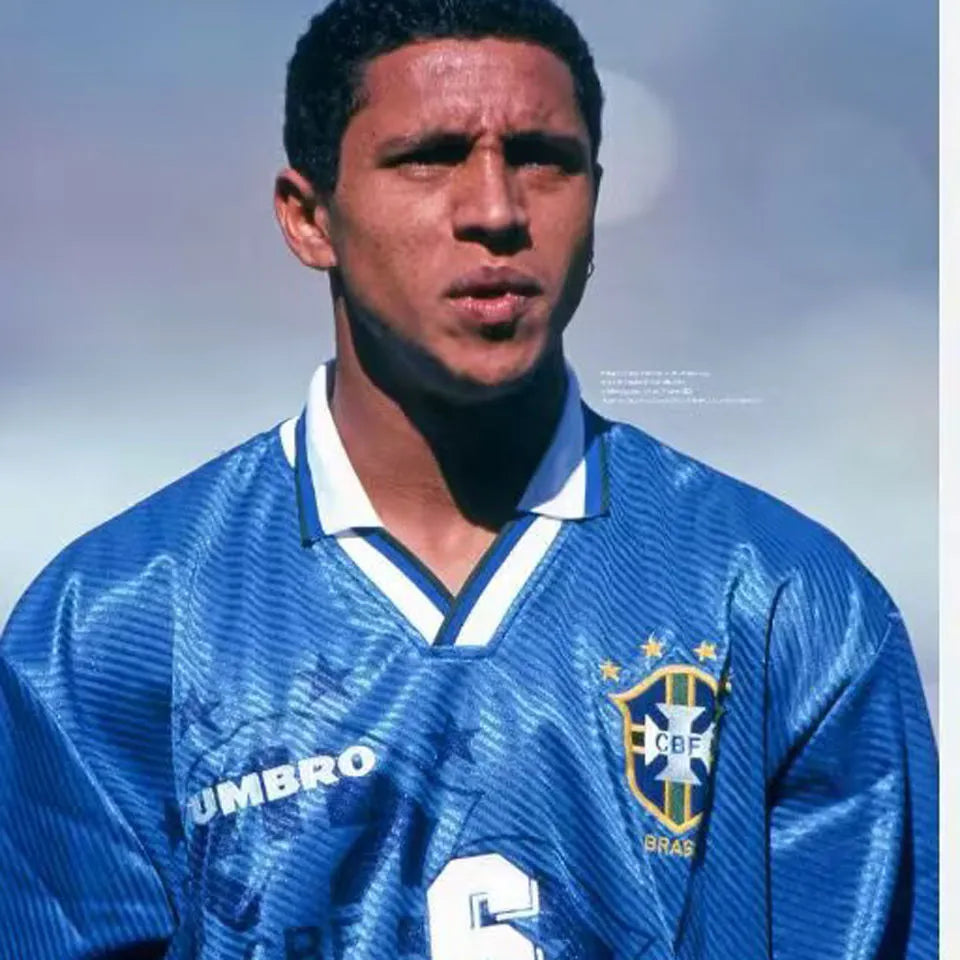 1996 Brazil Away Blue Retro Soccer Jersey Detail 1