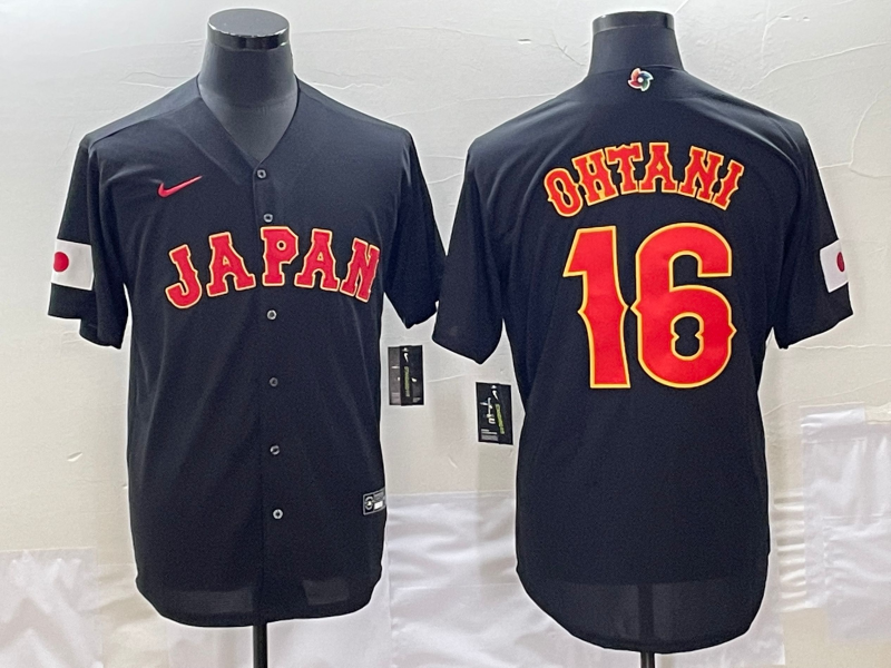 Men's 2023 World Baseball Classic #16 Shohei Ohtani Japan Black Jerseys