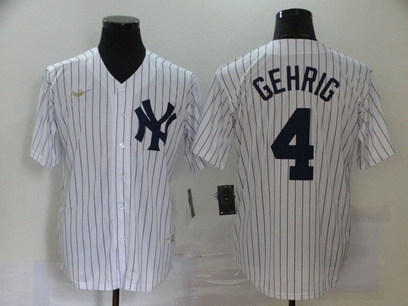 Men's New York Yankees Lou Gehrig #4 White Replica Baseball Jerseys