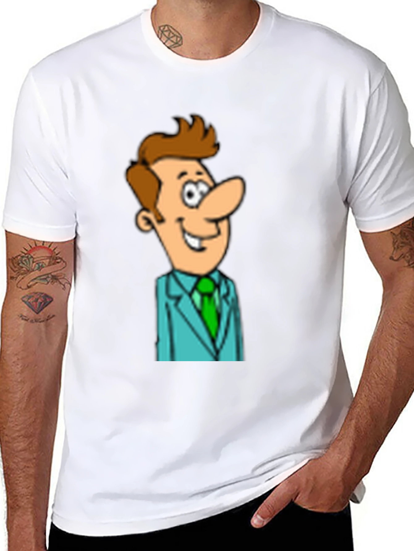 Cartoon Man in Suit Graphic Black T-Shirt