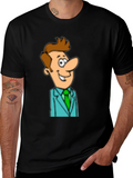 Cartoon Man in Suit Graphic Black T-Shirt