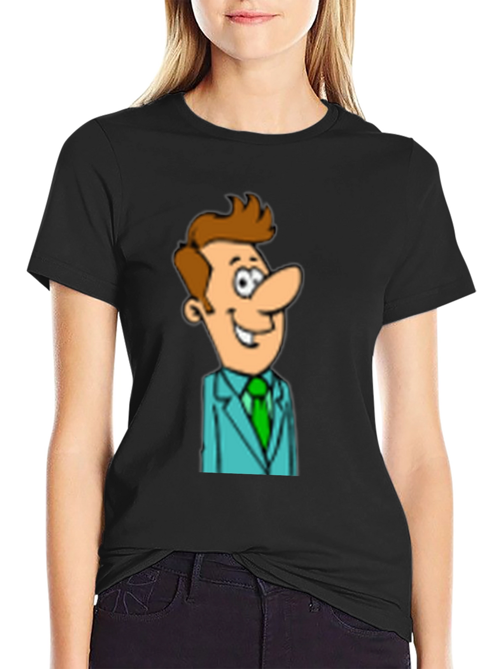 Cartoon Man in Suit Graphic Black T-Shirt