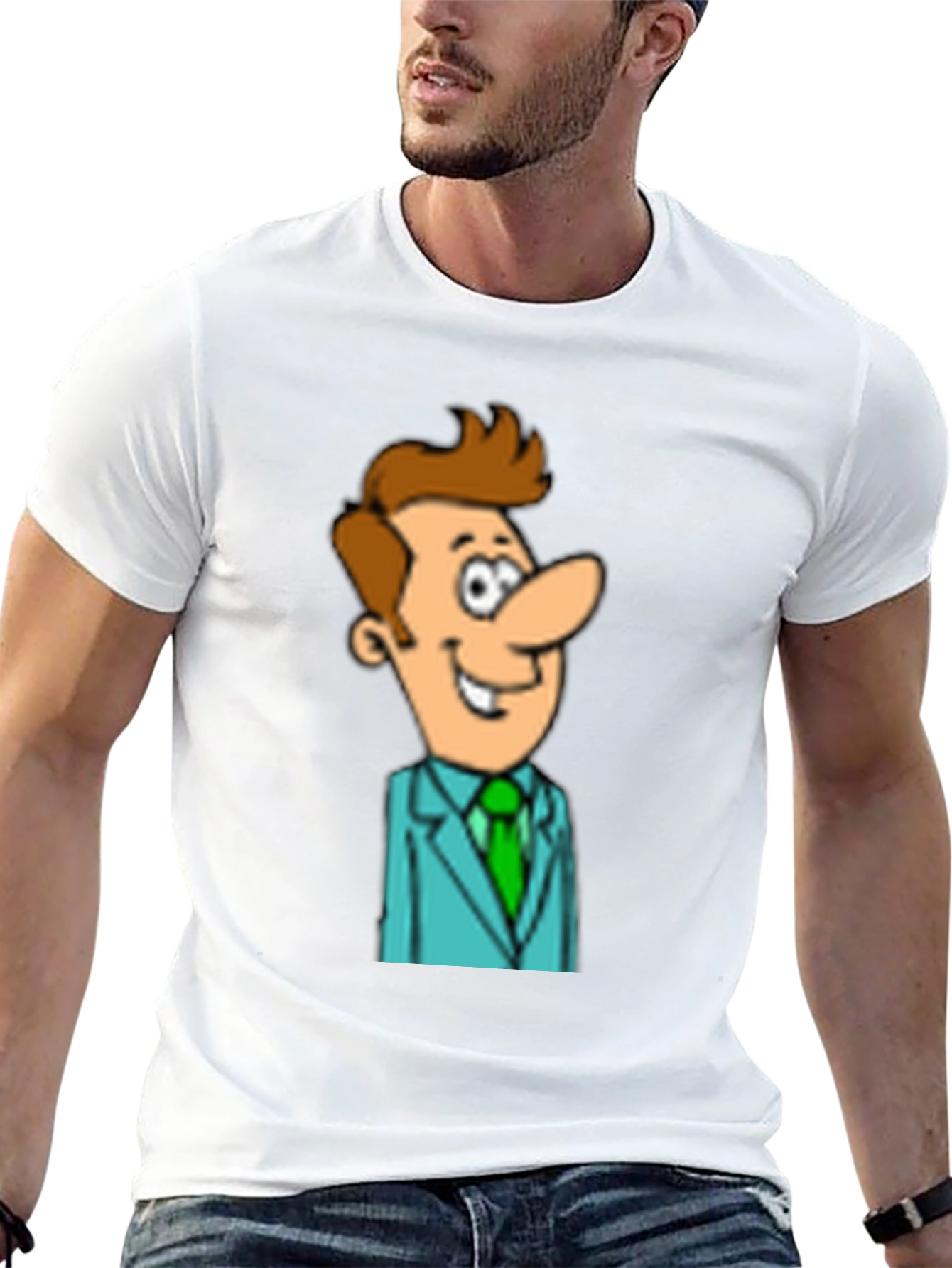 Cartoon Man in Suit Graphic Black T-Shirt