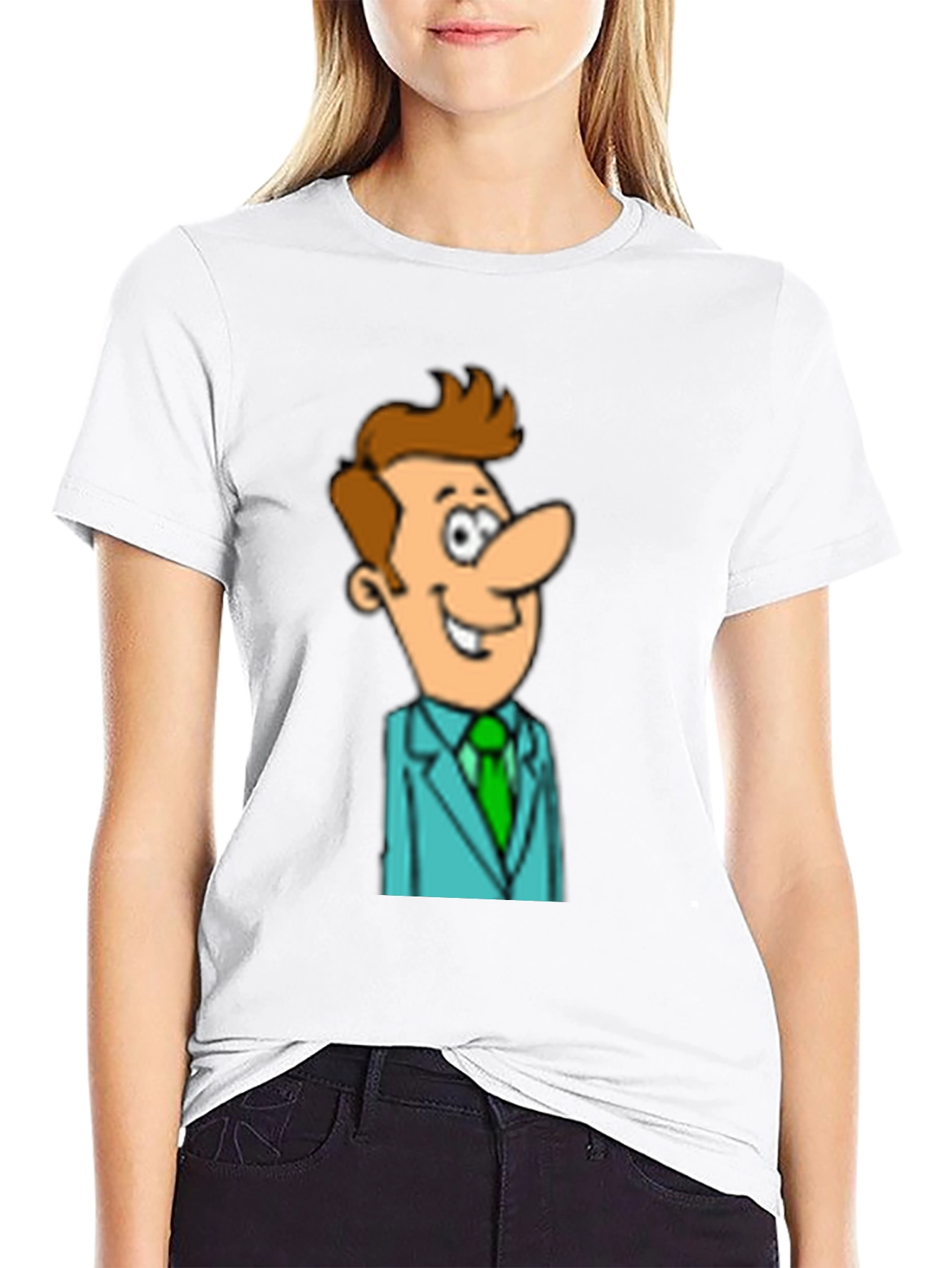 Cartoon Man in Suit Graphic Black T-Shirt