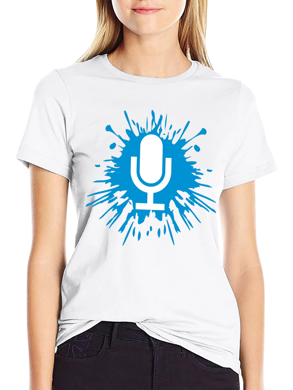 Mens Black T-Shirt with Microphone Splash Graphic