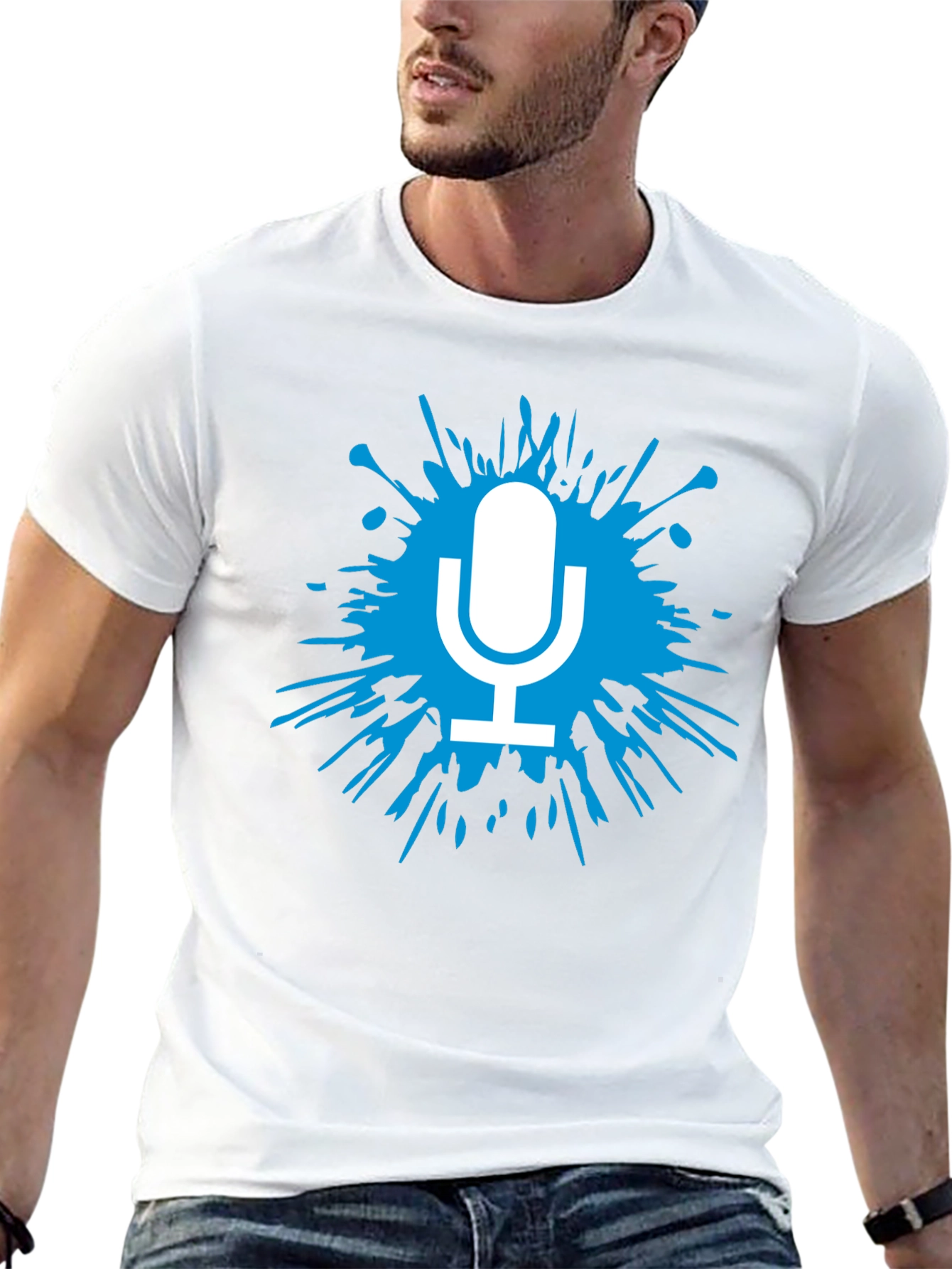 Mens Black T-Shirt with Microphone Splash Graphic