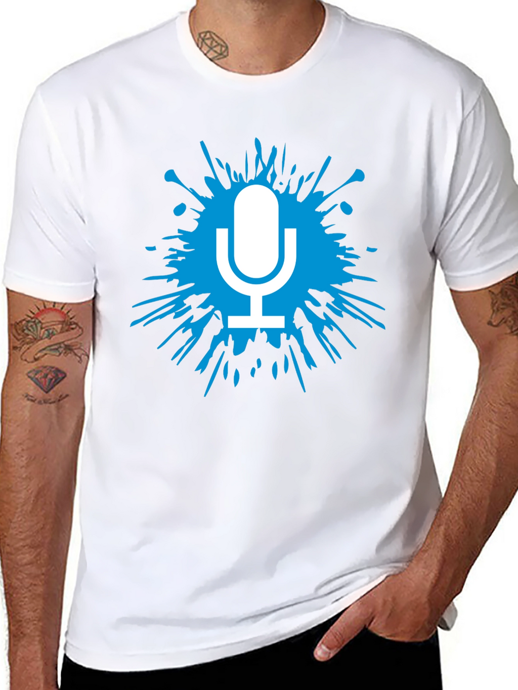 Mens Black T-Shirt with Microphone Splash Graphic