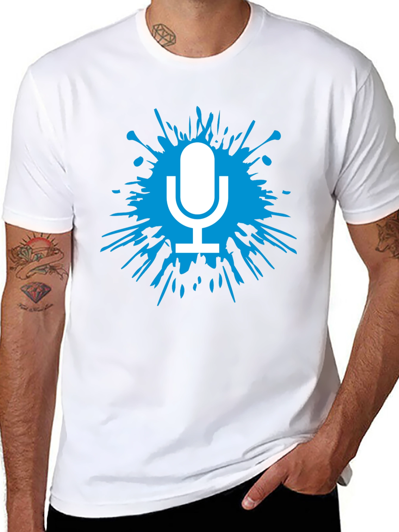 Mens Black T-Shirt with Microphone Splash Graphic