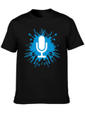 Mens Black T-Shirt with Microphone Splash Graphic