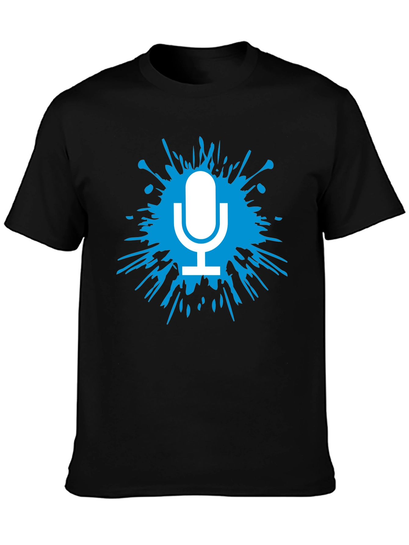Mens Black T-Shirt with Microphone Splash Graphic
