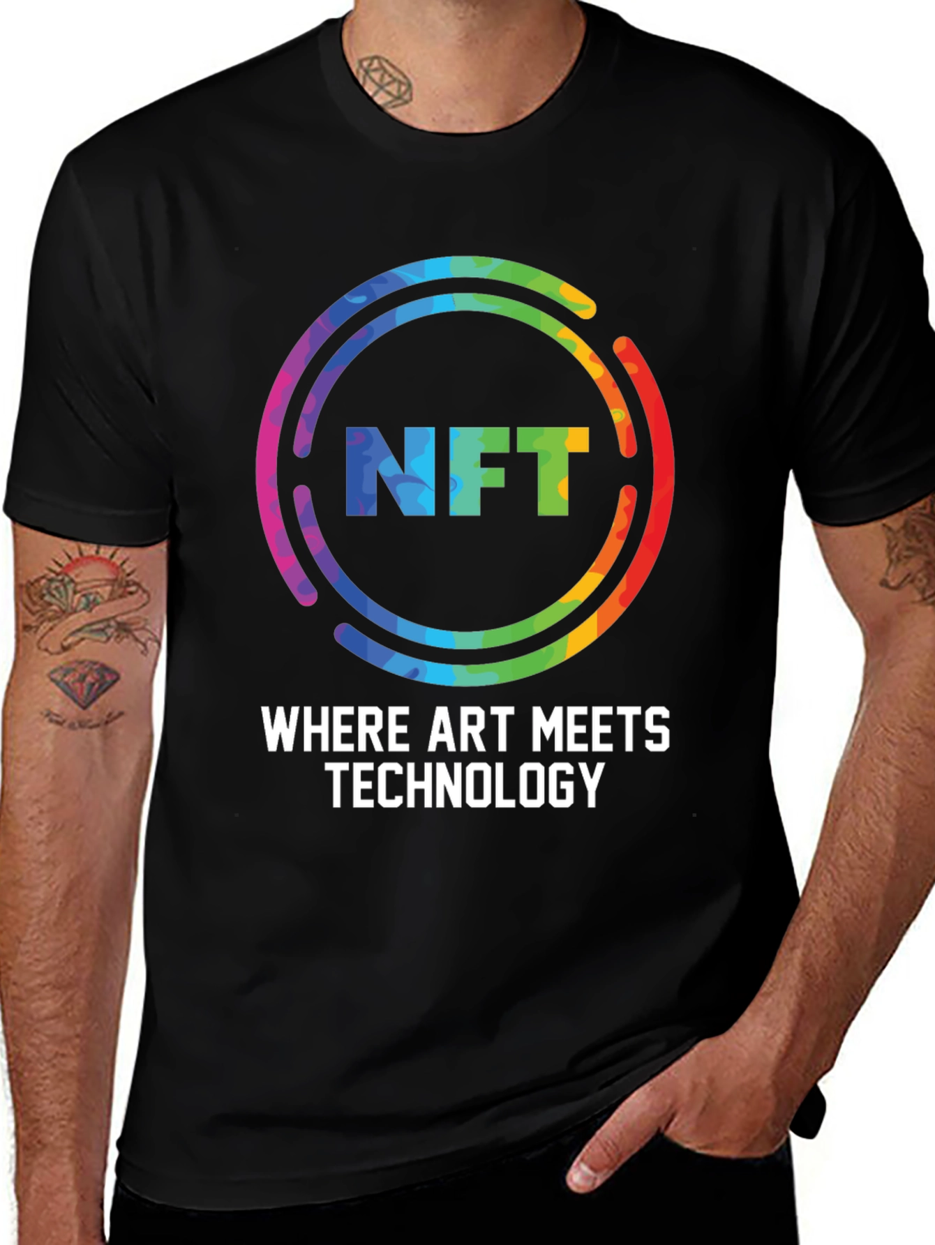 NFT Art & Tech Graphic Tee - Black Cotton Blend