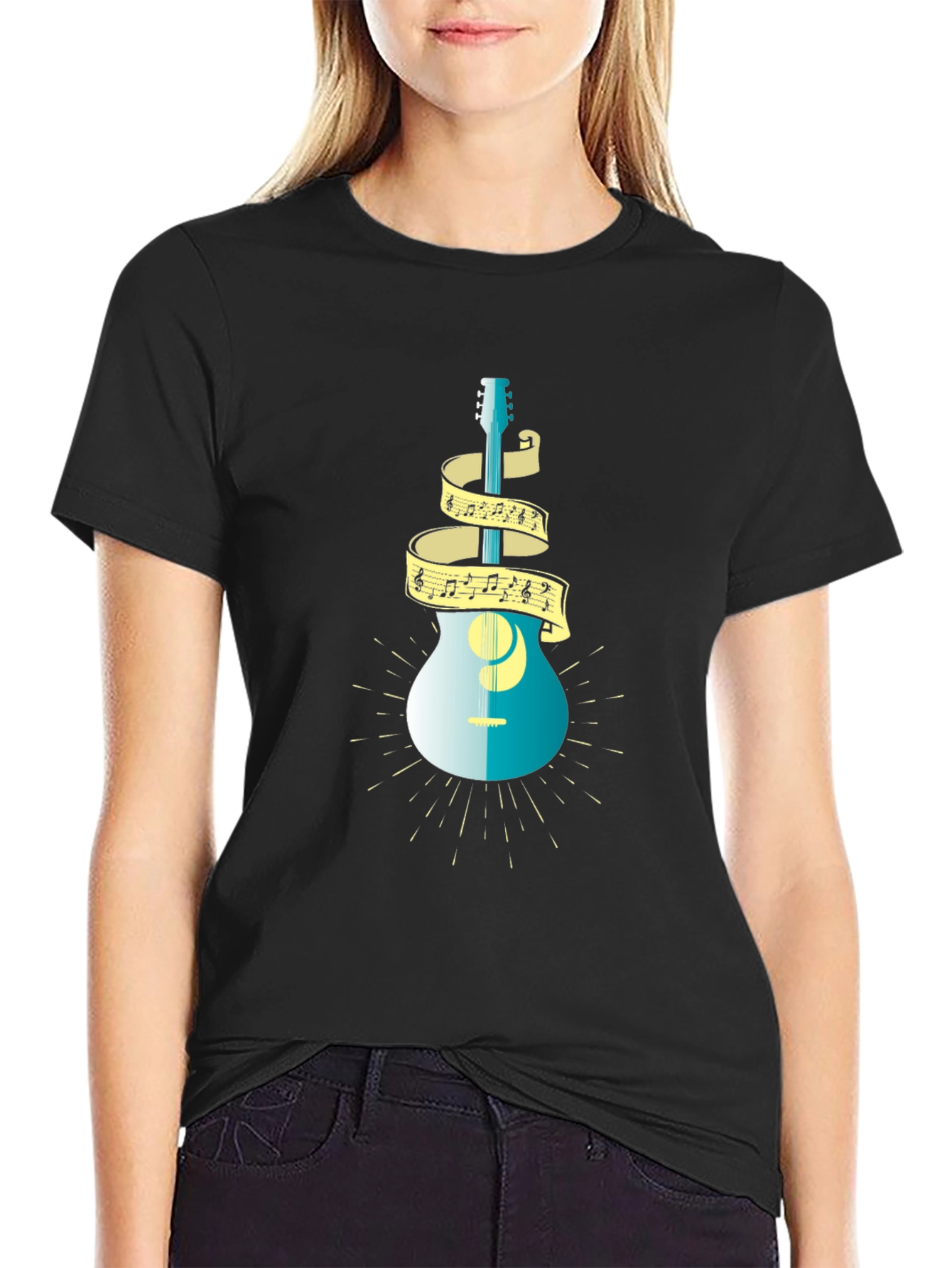 Guitar and Music Note T-Shirt