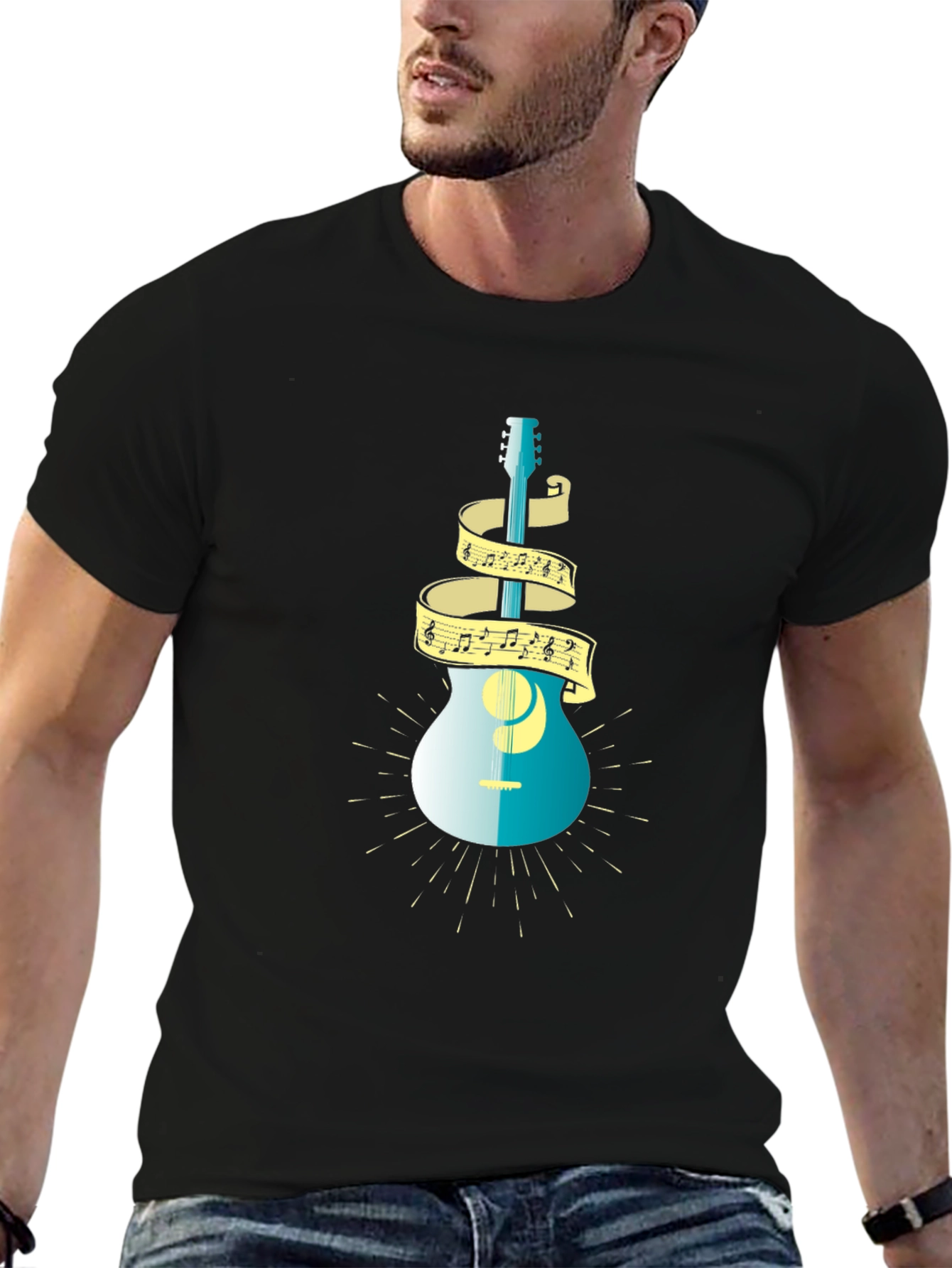 Guitar and Music Note T-Shirt