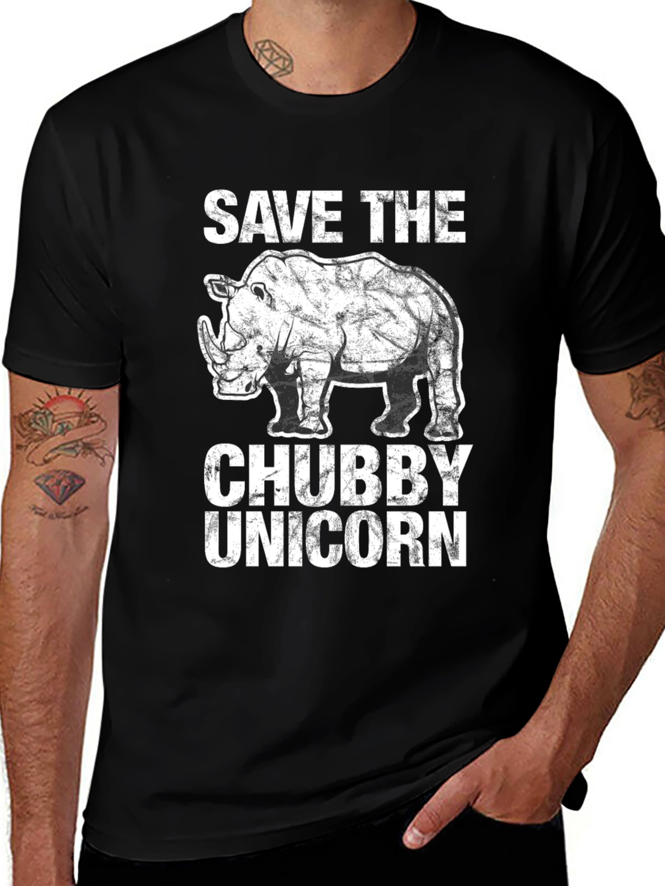 Save the Chubby Unicorn T-Shirt - Rhino Graphic Tee