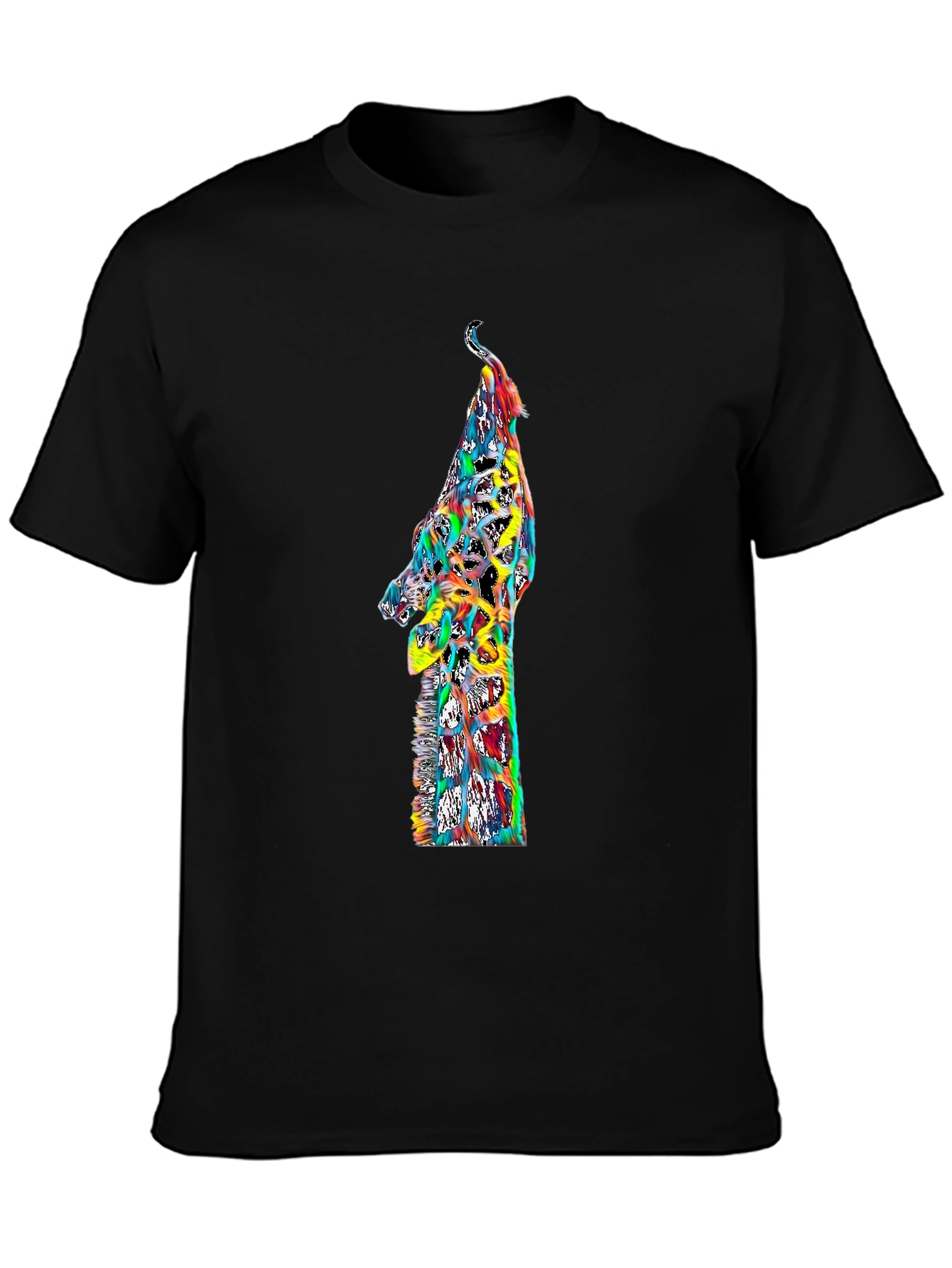 Colorful Giraffe Graphic Print Black T-Shirt