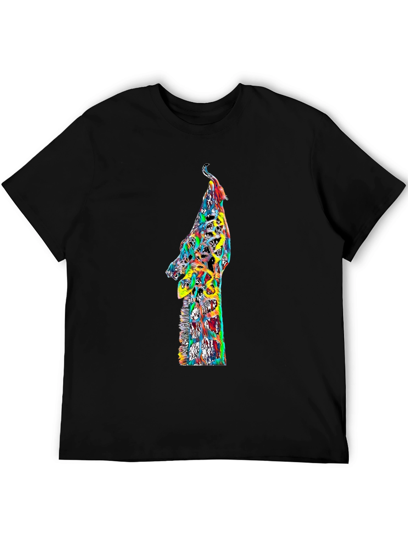 Colorful Giraffe Graphic Print Black T-Shirt