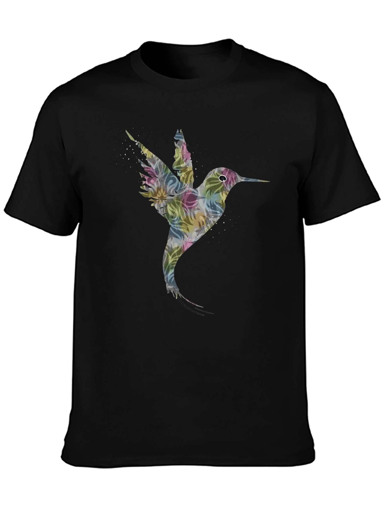 Hummingbird Floral Print Black T-Shirt