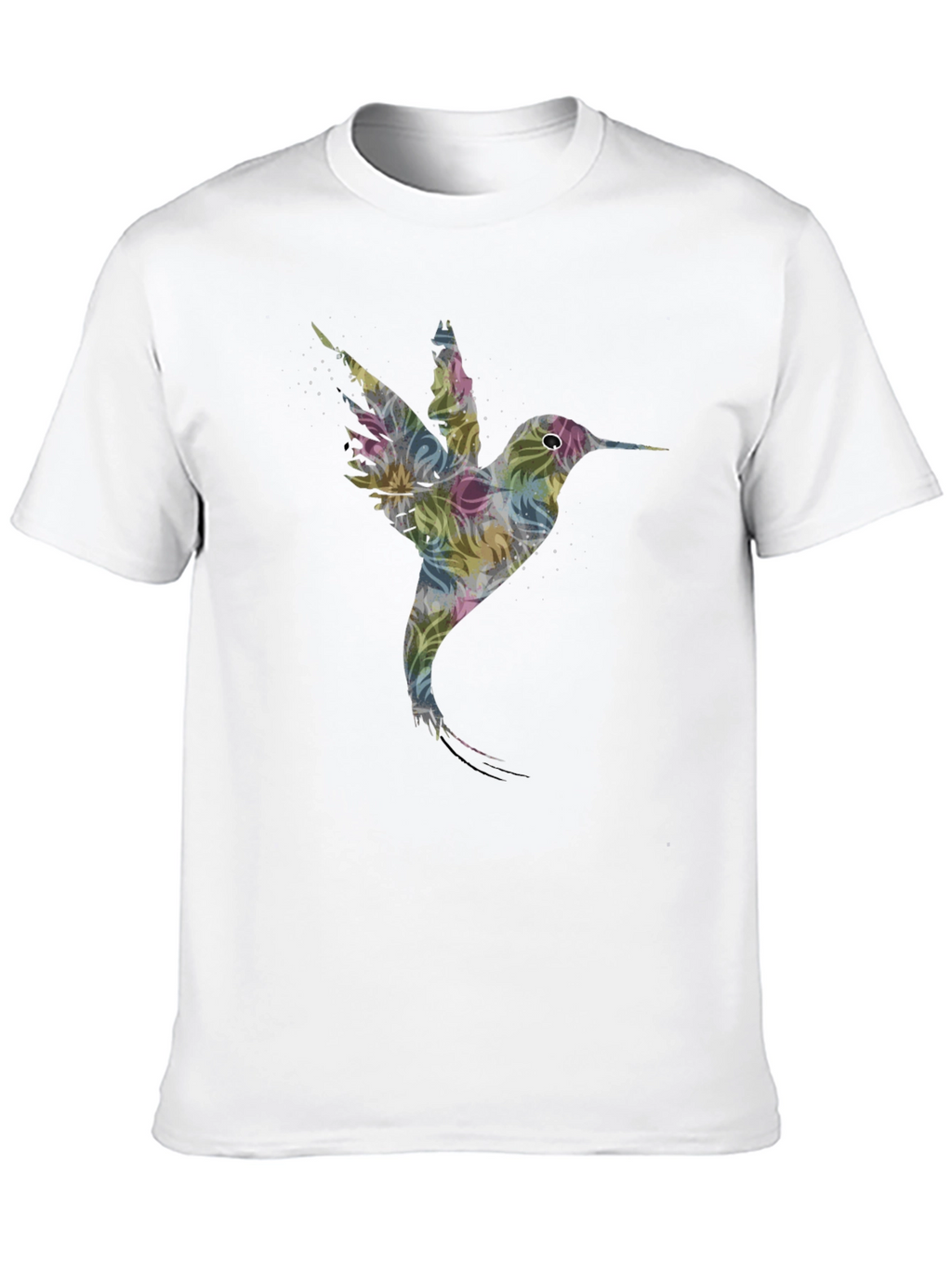 Hummingbird Floral Print Black T-Shirt