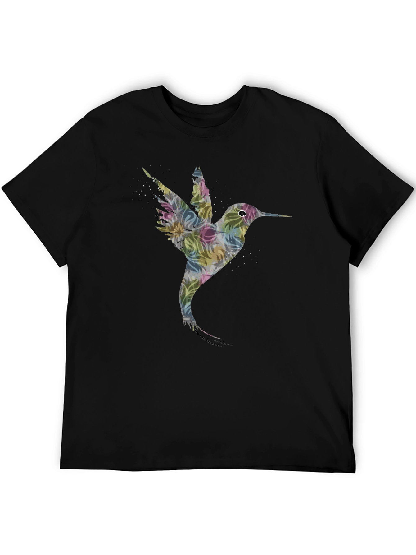 Hummingbird Floral Print Black T-Shirt