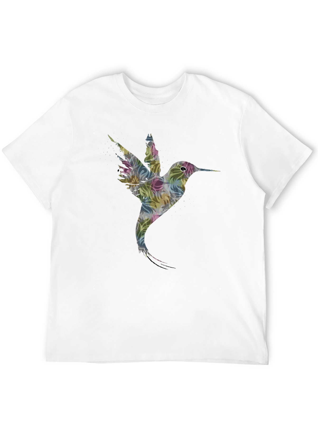 Hummingbird Floral Print Black T-Shirt