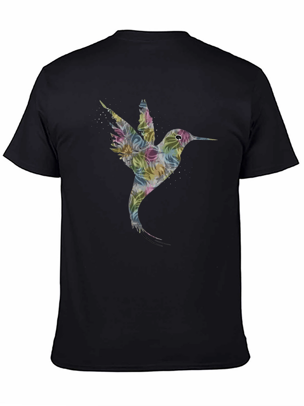 Hummingbird Floral Print Black T-Shirt