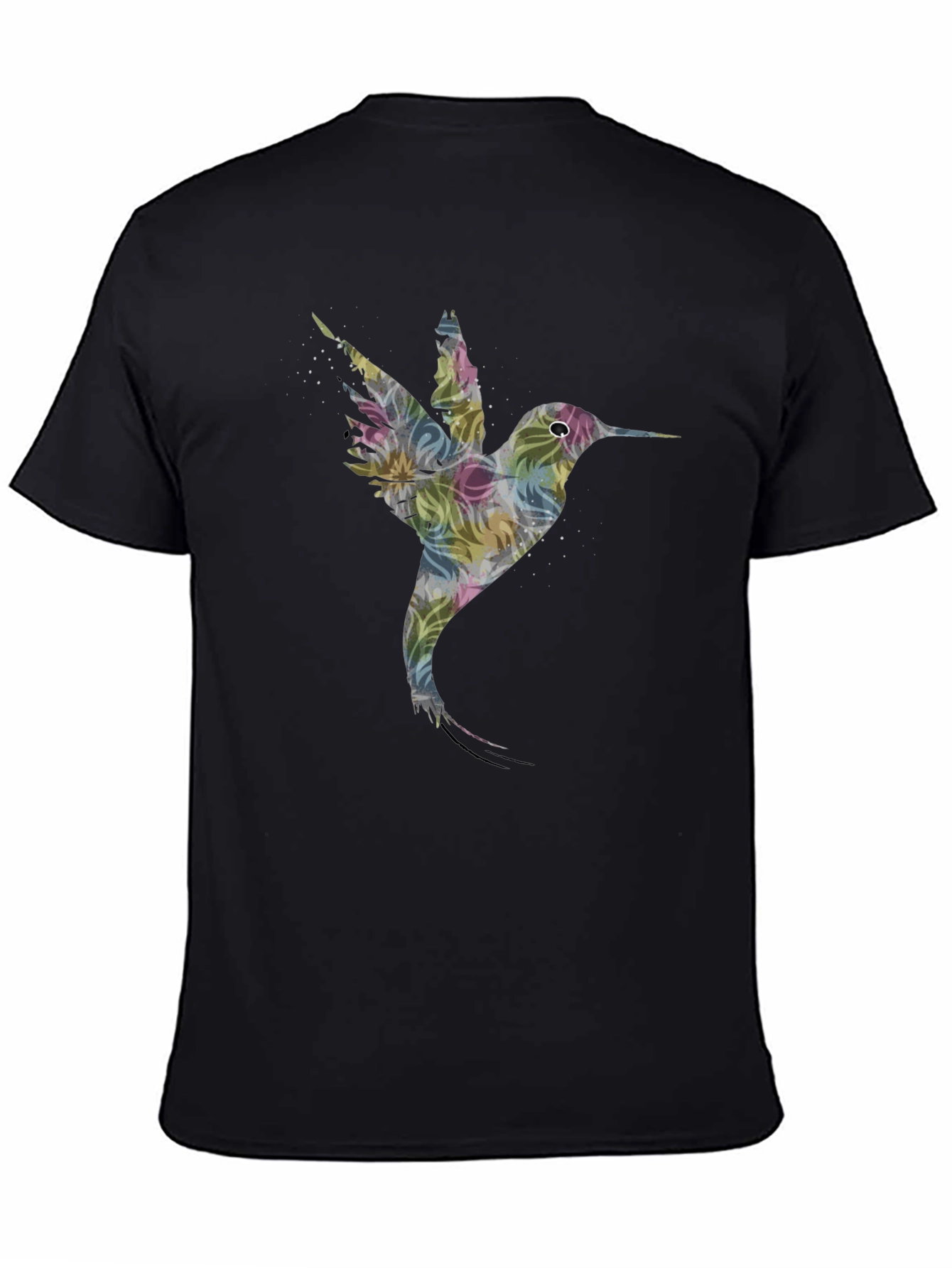 Hummingbird Floral Print Black T-Shirt