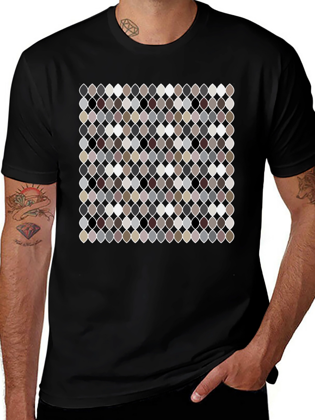 Patterned Ogee Print Black T-Shirt