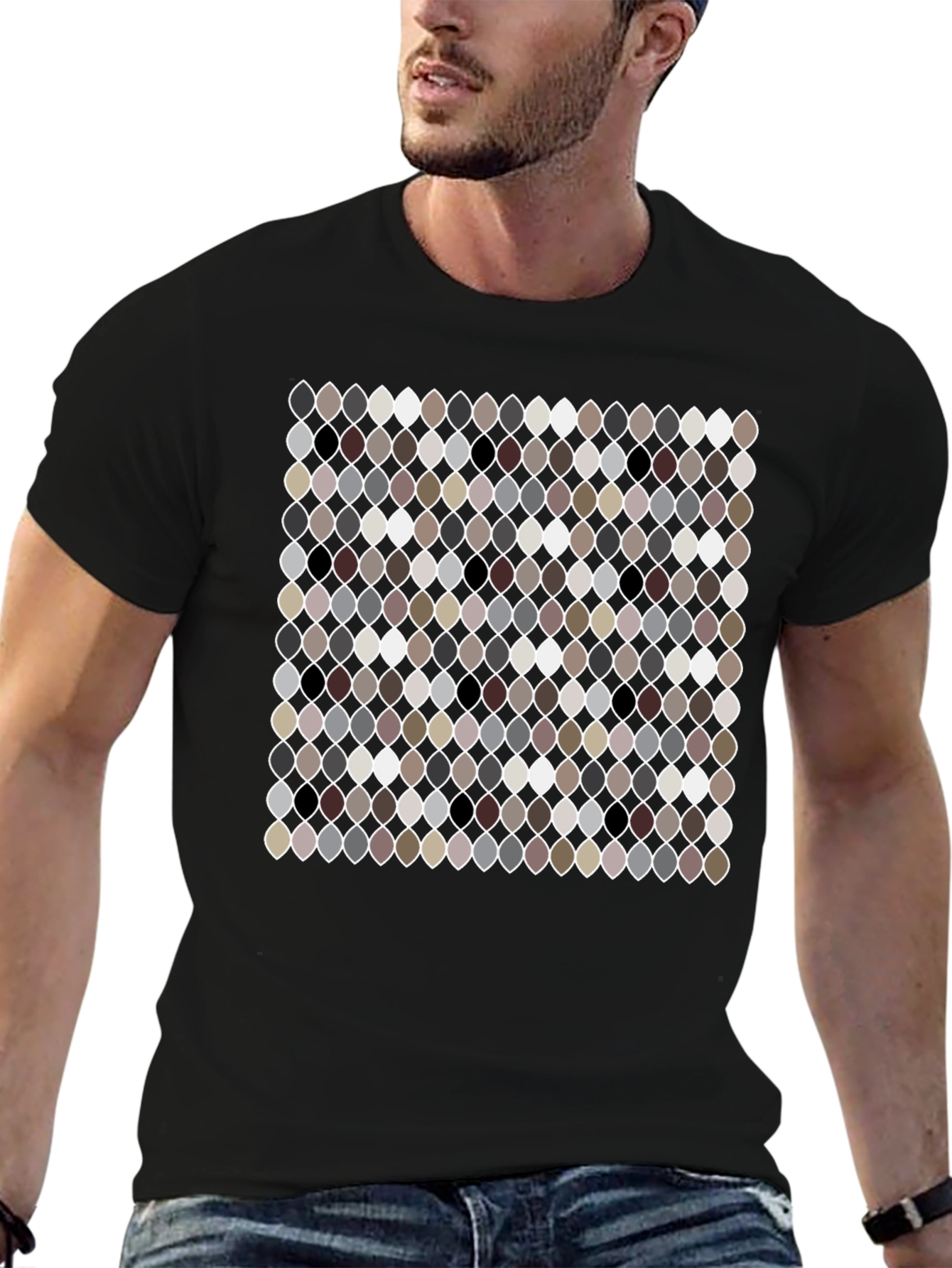 Patterned Ogee Print Black T-Shirt