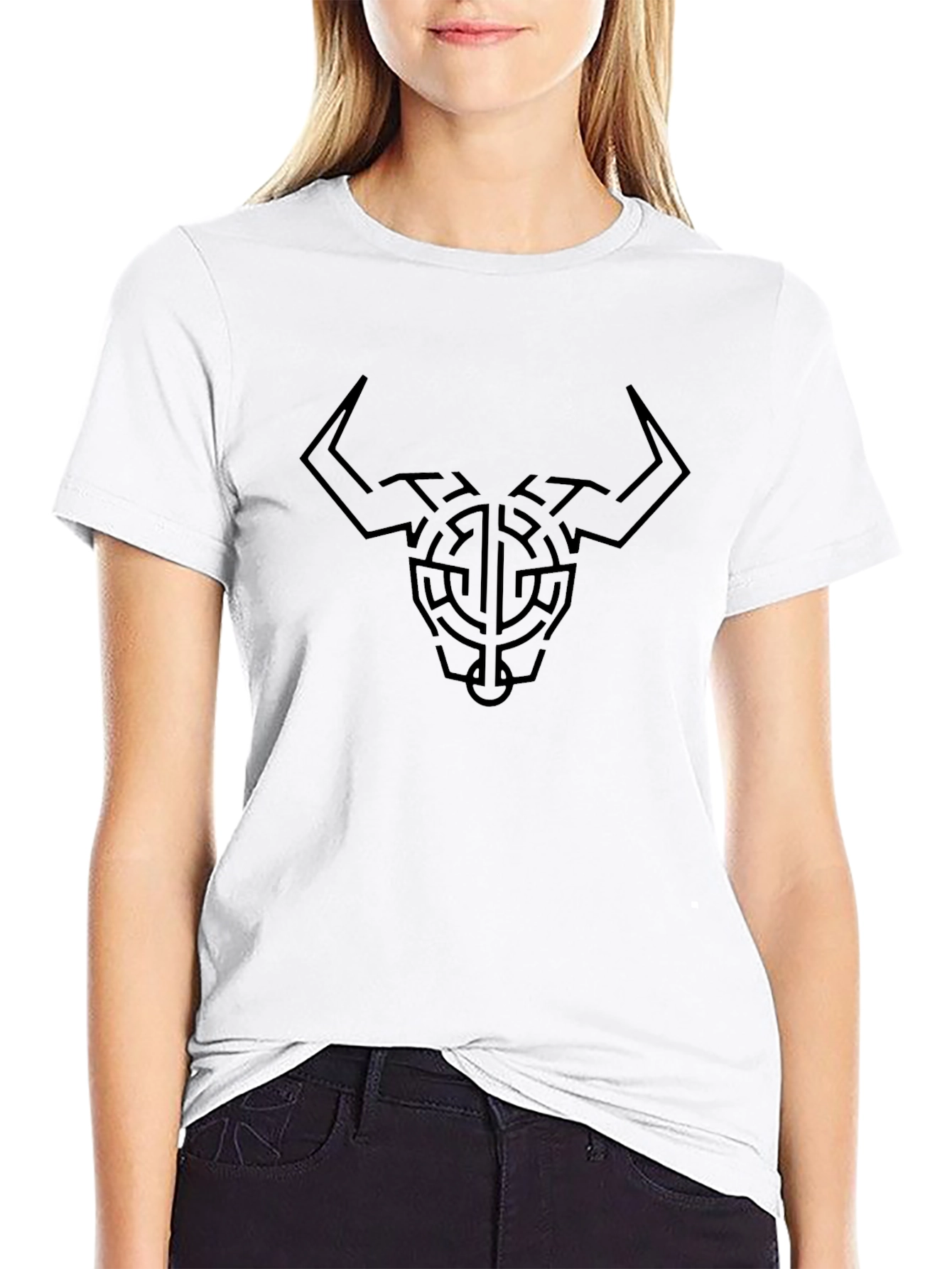 Geometric Bull Head Graphic Tee - Black