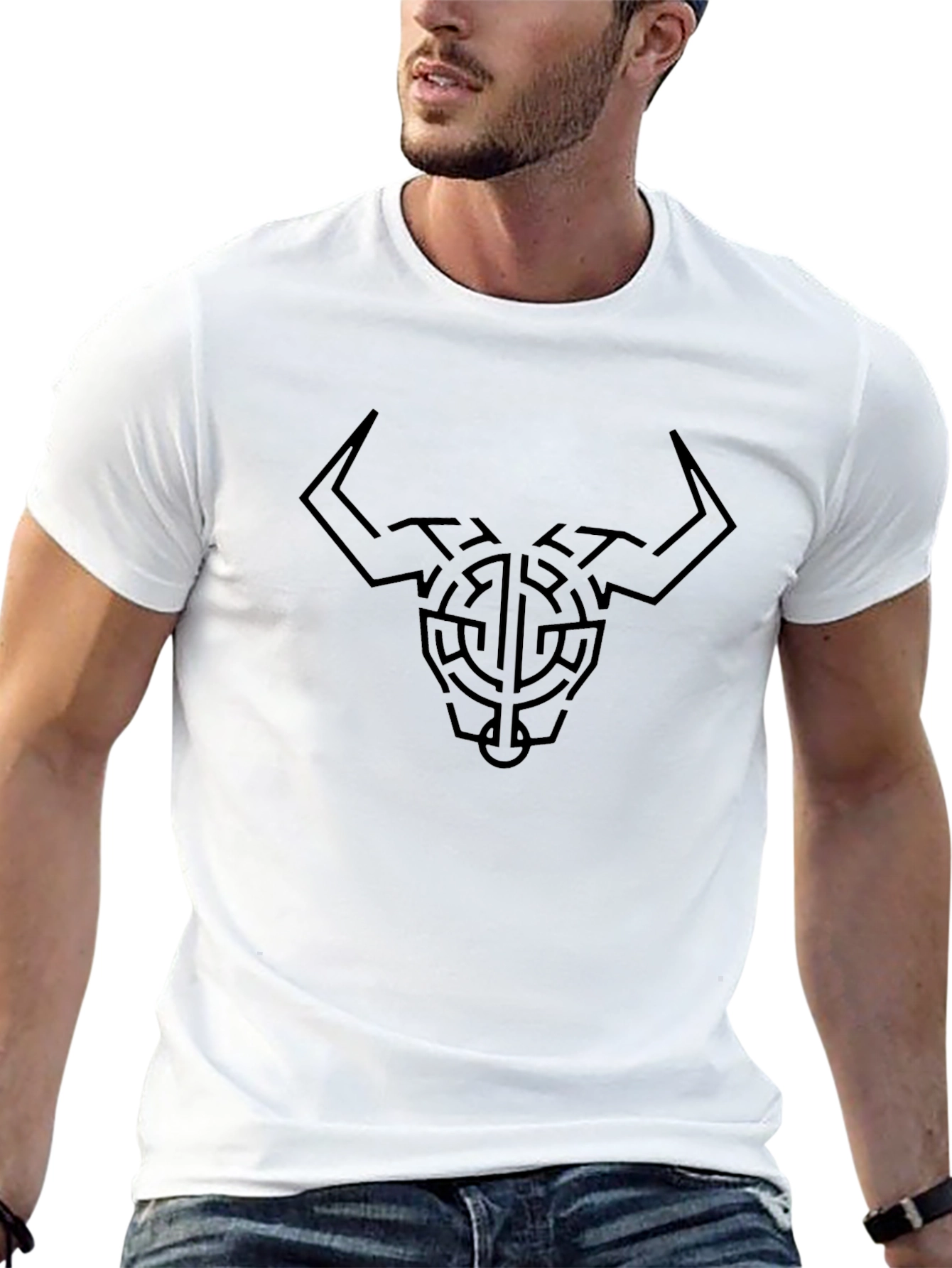 Geometric Bull Head Graphic Tee - Black