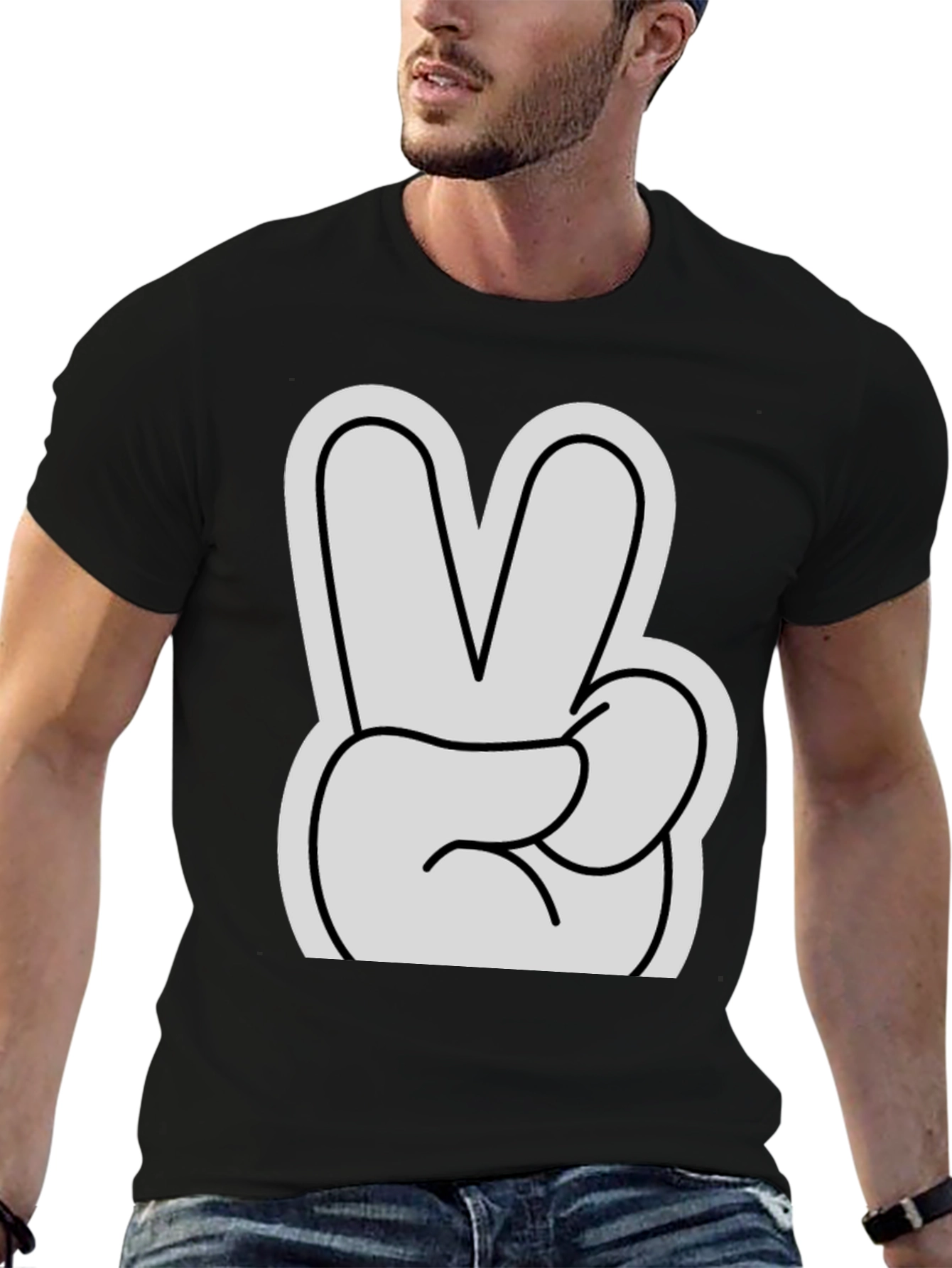 Peace Sign T-Shirt - Black Cotton Casual Tee