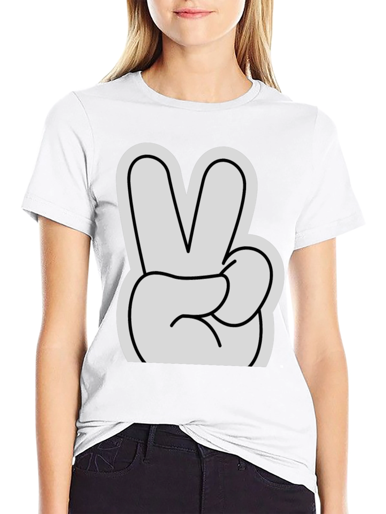 Peace Sign T-Shirt - Black Cotton Casual Tee